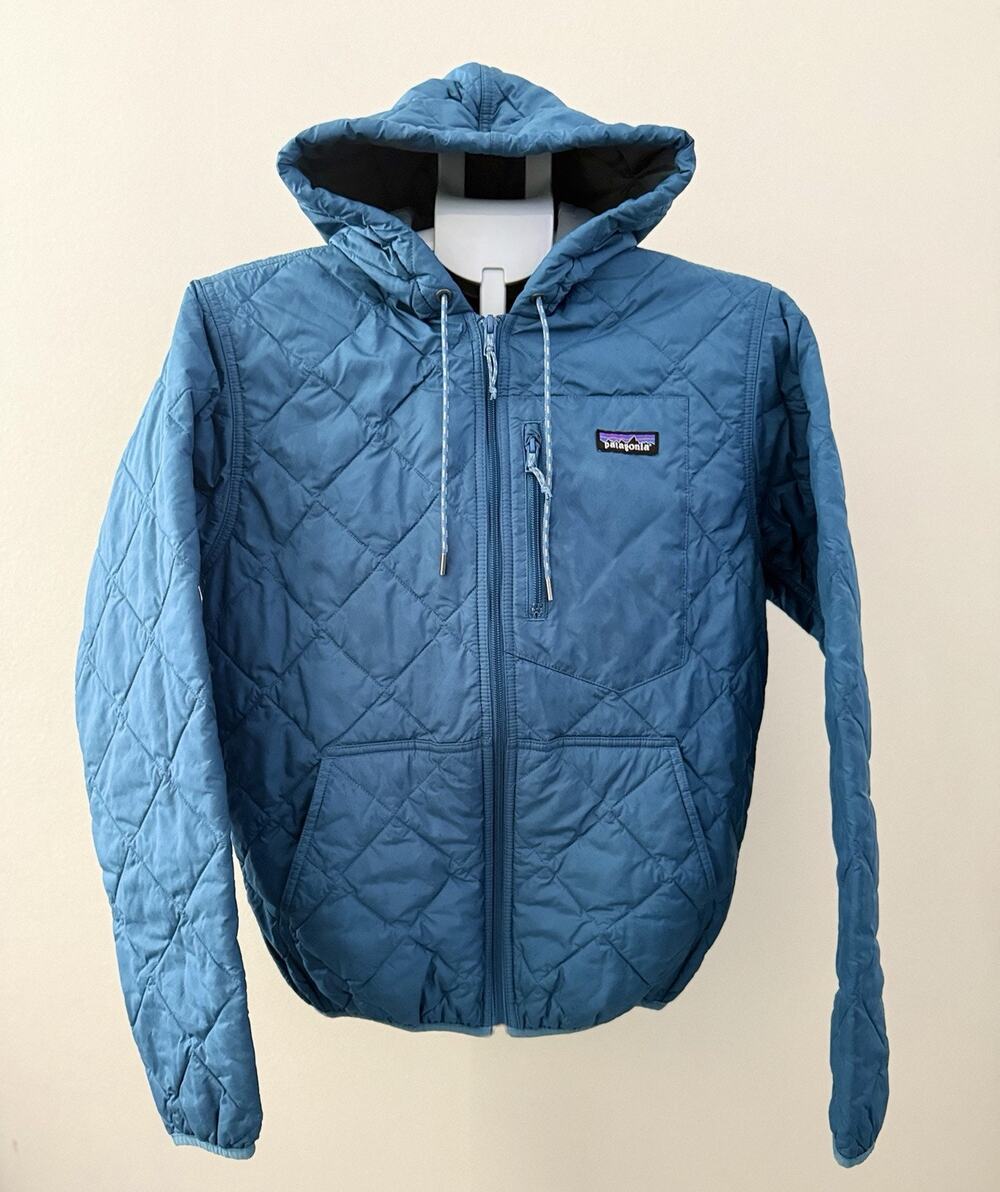 Patagonia Men’s Diamond Quilted Bomber Hoody Blue Jacket 27610 Size Small (Blue)